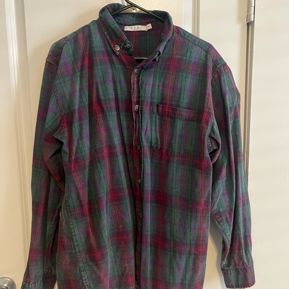 Plaid Men's Shirt - pink and Green